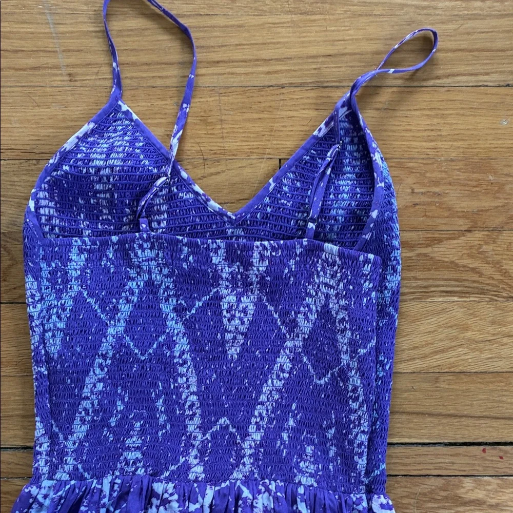 Rebecca Taylor Silk Midi Sun Dress Size 0 Smocked Purple Tie Dye Wedding Guest - Picture 11 of 12